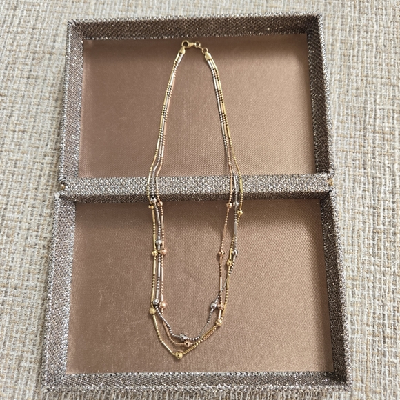 14k Gold Tri-Color Multi Layer Necklace - Picture 3 of 16